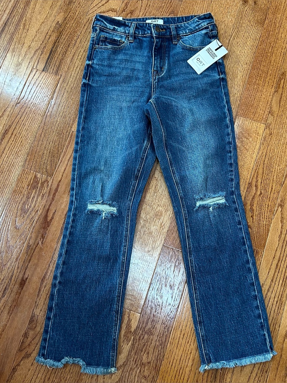 Oat New York high rise relaxed straight distressed denim jeans size 25 women’s